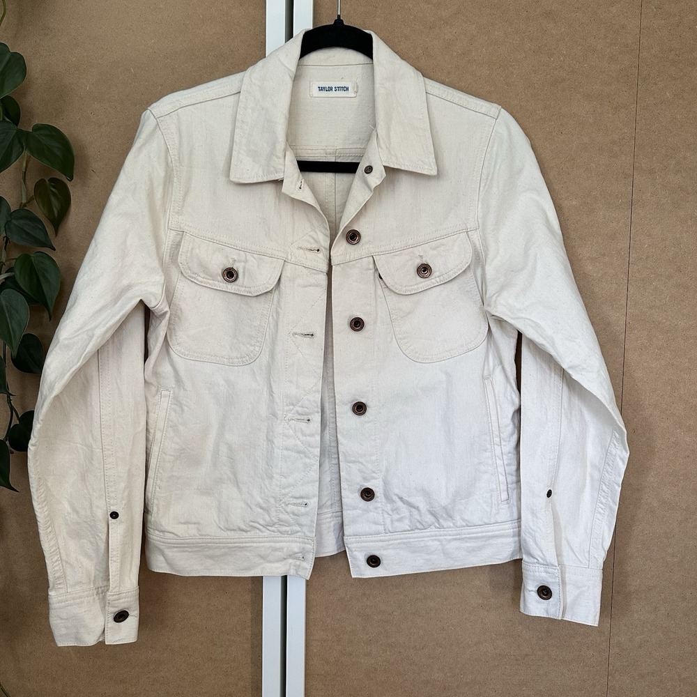 Taylor Stitch Denim Pacific Jacket Women's M Off White Made‎ In USA Moto Trucker